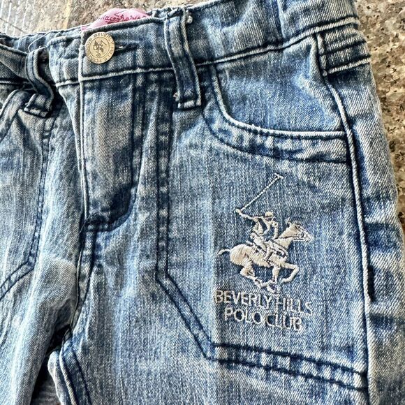 Beverly Hills Polo Club Pony Girls Size 5 Designer Blue Jean Pants Pink Buttons - Picture 4 of 16